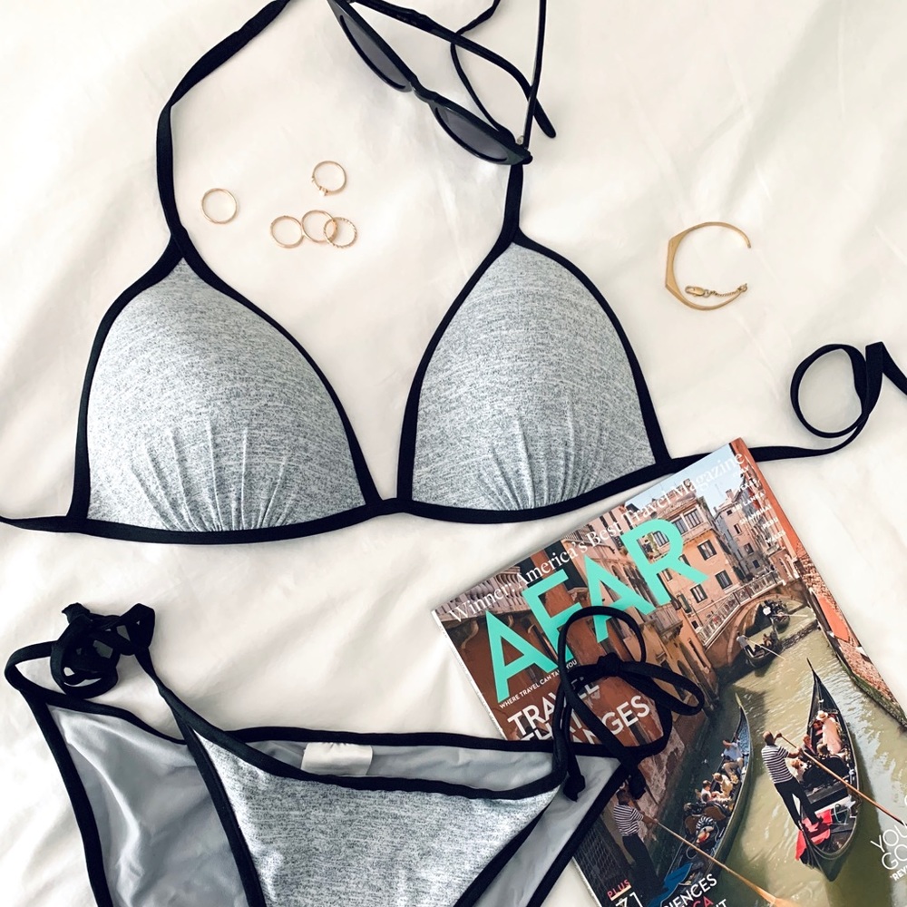 Grey Colorblock Triangle Bikini